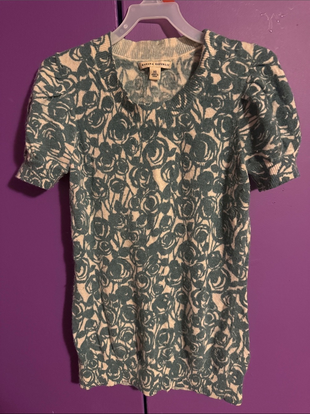 Banana Republic Green Floral Short-Sleeve Sweater